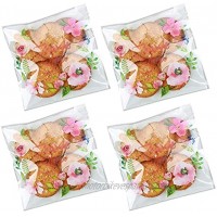 Efivs Arts 200pcs 5.5x5.5in Thank You Candy Bags Individual Cookie Wrappers Pink Flower Self Adhesive OPP Cookie Bakery Bags Roasting Treat Gift DIY Translucent Plastic Bags for Graduation