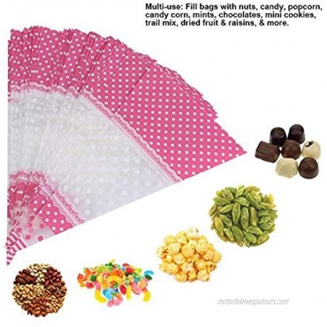 FTVOGUE 50 Piece Clear Cone-Shaped Treat Popcorn Bags Treat Bags Cellophane Candy Bags with Twist TiesPink