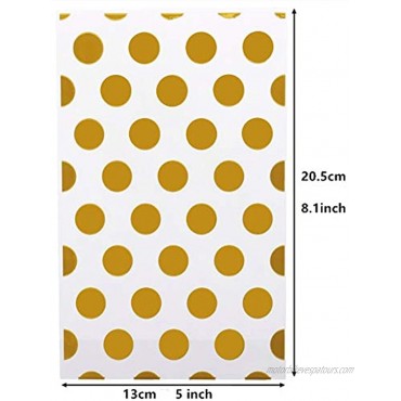JOERSH Clear Plastic Cookie Bags with ties Pack of 200 Small Candy bags Treat Bags for Bakery Packaging Gold Polka Dot Pattern