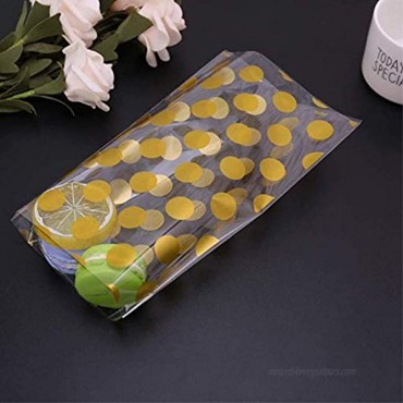 JOERSH Clear Plastic Cookie Bags with ties Pack of 200 Small Candy bags Treat Bags for Bakery Packaging Gold Polka Dot Pattern