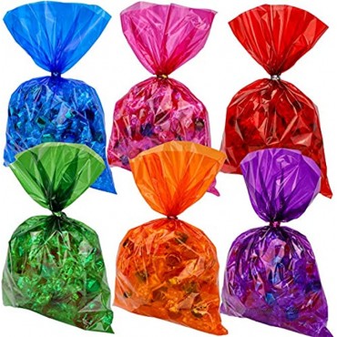 Konsait 180pcs Colorful Cellophane Bags,Mix Holiday Colors Clear Candy Cookie Treat Bags with Twist Ties for Bakery Biscuit Chocolate Snacks Dessert Bread,Holiday Goody Bags Party Favors Supplies