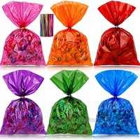 Konsait 180pcs Colorful Cellophane Bags,Mix Holiday Colors Clear Candy Cookie Treat Bags with Twist Ties for Bakery Biscuit Chocolate Snacks Dessert Bread,Holiday Goody Bags Party Favors Supplies