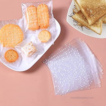 LINMAGCO 200 PCS 5.5X5.5 White Polka Dot Treat Bags Self Adhesive Cookie Bags for Gift Giving Bakery Biscuit Chocolate Candies Dessert
