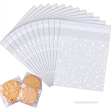 LINMAGCO 200 PCS 5.5X5.5 White Polka Dot Treat Bags Self Adhesive Cookie Bags for Gift Giving Bakery Biscuit Chocolate Candies Dessert