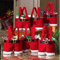 MSQ Christmas Decorations Gift Bags 6PCS Candy Bags Santa Pants Style Lovely Treat Bags Wine Bottle Bags for Children Best for Wedding Holiday New Year Holiday