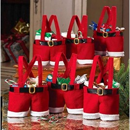 MSQ Christmas Decorations Gift Bags 6PCS Candy Bags Santa Pants Style Lovely Treat Bags Wine Bottle Bags for Children Best for Wedding Holiday New Year Holiday
