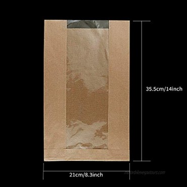 Newbested 30 Pack Kraft Paper Bread Loaf Bag with Clear Front Window,Brown Bakery Cookie Food Coffee Storage Packaging Treat Bag 14 x 8.3 x 3.5