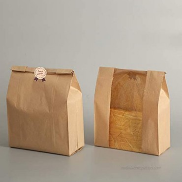 Newbested 30 Pack Kraft Paper Bread Loaf Bag with Clear Front Window,Brown Bakery Cookie Food Coffee Storage Packaging Treat Bag 14 x 8.3 x 3.5