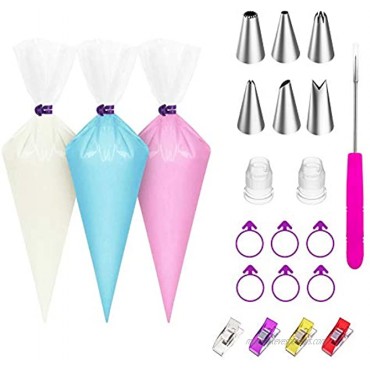 Ouddy Icing Piping Bags 12 Inch 100Pcs Pastry Piping Bags Disposable Cake Decorating Bags TiplessPipingBags Cookie Decorating Supplies with 6 Piping Tips 2 Couplers 6 Icing Bag Ties 4 Tip Clips