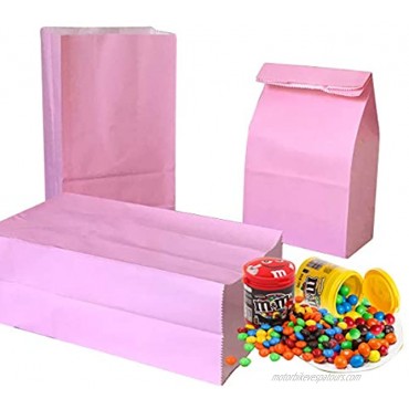 Party Favor Bag 50 pcs Food Safe Paper and Ink Natural Biodegradable Vivid Colored Self-Stand Buffet Bags Bottom Square Paper Treat Bag. with 60 pcs Stickers 1.5 inch. Pink…
