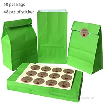 Party Favor Bag 50 pcs Food Safe Paper and Ink Natural Biodegradable Vivid Colored Self-Stand Buffet Bags Bottom Square Paper Treat Bag. with 60 pcs Stickers 1.5 inch. Lime Green…