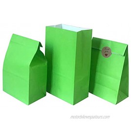 Party Favor Bag 50 pcs Food Safe Paper and Ink Natural Biodegradable Vivid Colored Self-Stand Buffet Bags Bottom Square Paper Treat Bag. with 60 pcs Stickers 1.5 inch. Lime Green…