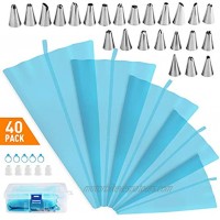 Piping Bag and Tips Set MOSONTH 40pcs Pastry Bags Set for Baking with 5 Reusable Icing Bags 5 Standard Converters 5 Plastic Rings Decorating Tools Supplies for Cake Cupcake and Cookie Icing