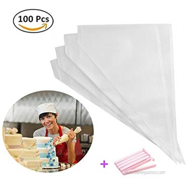 Piping Bags 16-Inch 100 Pack Pastry Bag Icing Bags Frosting Bags Cake Decorating Bags Disposable Icing Bags Pastry Disposable Bag Disposable Piping Bags for Cake Cupcake Cookie Decorating white
