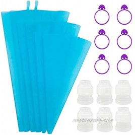 Reusable Piping Bags,6 Silicone Pastry Bags In 3 Size 12+14+16,6 Icing Couplers For Standard Tips,6 Frosting Bag Ties Cake Decorating Supplies For Cupcakes,Cookies,Candy and Cake Decorating
