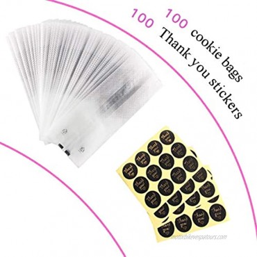 SAILING-GO 100 pcs. Pack Translucent Plastic Bags for Cookie,Cake,Chocolate,Candy,Snack Wrapping Good for Bakery Party with Thank You Stickers