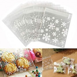 Snowflake Cookie Bags Christmas Cellophane Bags Candy Bakery Gift Bags Self Adhesive Resealable OPP Bags Christmas Party Supplies 100PCS