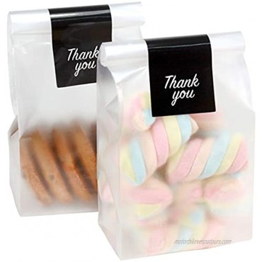Translucent Treat Bags with Stickers Plastic Bags with Hand Made Stickers for Cake Cookie Candy Chocolate Snack Bakery Wrapping Good Party Supplies Cellophane Poly Baking Bags 100 Thank you
