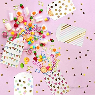UNIQOOO 72Pcs Assorted Rose Gold Party Treat Bags Bulk 100% Food Safe Paper Pastel Gold Cookie Pastry Gift Bag Party Favor Supply For Birthday Wedding Baby Shower Candy Buffet Decor 7½ x4 ¾ Inch