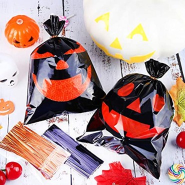 URATOT 120 Pieces Halloween Candy Bags Snack Bags Plastic Trick or Treat Candy Bags Halloween Pumpkin Candy Snack Bags with Twist Ties for Halloween Party Supplies