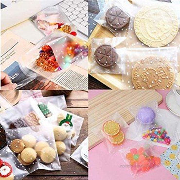 YD YD XINHUA Self Adhesive Clear Cookie Bags 200 Pcs Clear Cookie Bags Party Favor Bag White Polka Dot Chocolate Candy Bags OPP Plastic Bag for Bakery Candy Soap Cookie