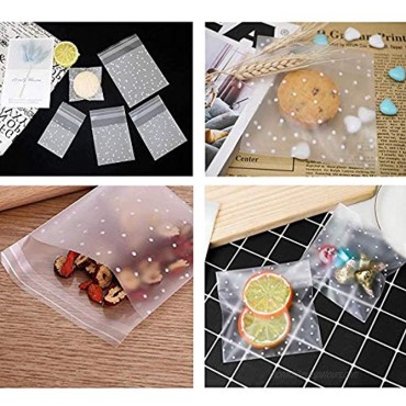 YD YD XINHUA Self Adhesive Clear Cookie Bags 200 Pcs Clear Cookie Bags Party Favor Bag White Polka Dot Chocolate Candy Bags OPP Plastic Bag for Bakery Candy Soap Cookie