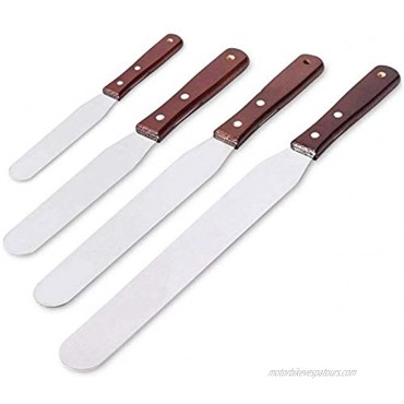 Acronde 4PCS Straight Cake Icing Spatula Set 4” 6” 8” 10” Professional Stainless Steel Cake Decorating Frosting Spatulas with Wooden Handle Straight