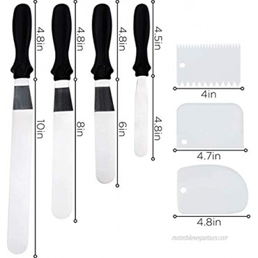 LUTER 4 Packs Stainless Steel Cake Icing Spatulas 4” 6” 8” 10” with 3pcs Cake Smoother Scrapers Cake Spatula Set for Baking Cake Making Supplies