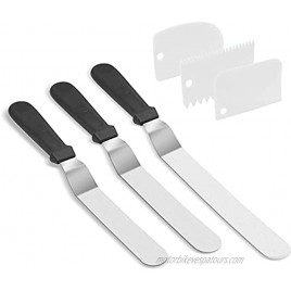 Stainless Steel Icing Spatulas Angled Cake Spatulas with 3 Cake Smoother Scrapers- Professional Frosting Offset Spatula Set with 6 8 10 inch Blades for Cake Decorating