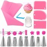 14 Piece Cake Decorating Supplies Tips Kits Stainless Steel Baking Supplies Icing Tips with Pastry Bags Icing Smoother Reusable Coupler for Cake Decoration Baking Tools Pink