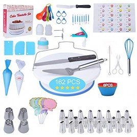 162 Pcs Cake Decorating Supplies Kit Cake Decorating Tools Kit with 1 Turntable stand 34 Numbered Icing Tips with Pattern Chart,5 Cake Topper fondant tools Russian Piping Tips And More Tools