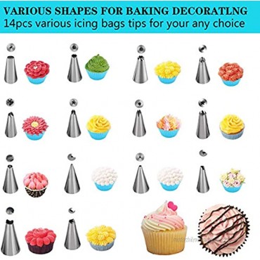 22pcs Piping Bags and Tips,DIY Cake Decorating Supplies Kit,Reusable Silicone Pastry Bags,Stainless Steel Icing Tips For Baking14×Nozzle,2×Icing Cream Pastry Bag+2 X Converter+3×Scraper+1×Bag Clips