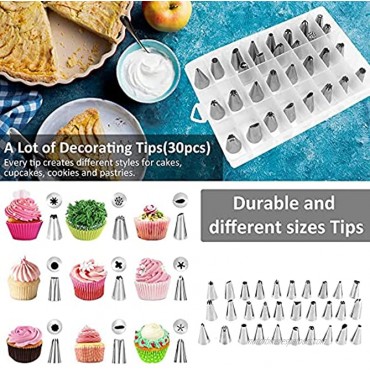 42 pcs Silicone Piping Bags and Nozzle Cake Decoration Sets,Silicone Icing Piping Cream Pastry Bag with 30 Pcs Piping Nozzle total 42 pcs Set for Cake Decorating include Storage Box