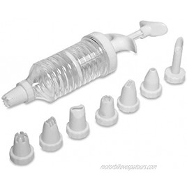 7 Frosting Decorating Syringe Set of 8 Nozzles Tips Plactic White by Topenca Supplies