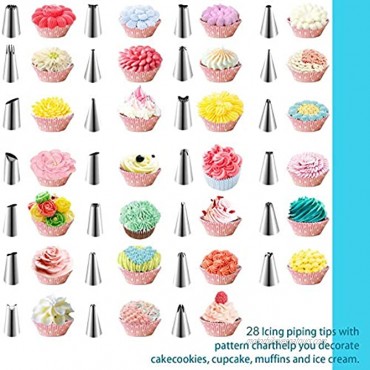 91pcs Cake Decorating Supplies Kit,2Reusable&20Disposable Pastry Bags,28Piping Icing Tips,24 Unicorn Cupcake Toppers,6Silicone Molds,3Icing Smoother,2Couplers For Decorating Baking Cake Cookies