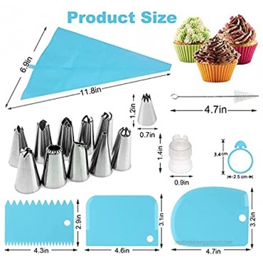 Cake Decorating Supplies 34pcs Icing Piping Bag and Nozzles Set 14 Numbered Stainless Steel Piping Tips 2 Reusable Cream Pastry Bags 3 Icing Smoother,DIY Cake Decorating Kit,Baking Pastry Tools