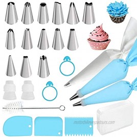 Cake Decorating Supplies 34pcs Icing Piping Bag and Nozzles Set 14 Numbered Stainless Steel Piping Tips 2 Reusable Cream Pastry Bags 3 Icing Smoother,DIY Cake Decorating Kit,Baking Pastry Tools