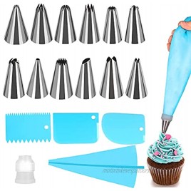 Icing Piping Bag and Tips 17 Pcs Cupcake Decorating Kit with Cake Scrapers Frosting Tips and Bags Professional Cake Frosting Tools Icing Tips for Baking Decorating