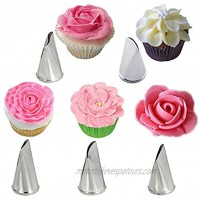 Meao 5 Pieces Flower Rose Piping Tips Set Stainless Steel Piping Nozzles Kit for Pastry Cupcakes Cakes Cookies Decorating #5