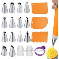 Reusable Piping Bag and Tips,Icing Bag and Tips Set,21 Pcs Cake Decorating Kits Supplies with Silicone Pastry Bag,14 Stainless Steel Icing Tips 3 Icing Smoother,2 Couplers & 1 Tie for Cake Decorating