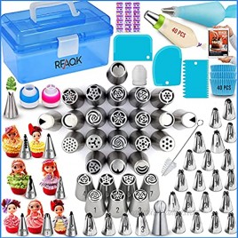 RFAQK 150Pcs Russian Piping Tips Set with Storage Box-Cake Decorating Tools-61 Numbered Piping Tips28 Russian+24 Icing Tips+7 Korean Tips+1 Ball tip+1 Leaf tipwith 40 Piping Bags,Pattern chart,EBook
