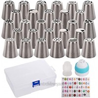 Russian Piping Tips for Cakes Cupcakes Decorating Kit with Storage Case 28 Flower Frosting Tips with Number