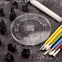 Sangle Spoffy 6 Cookie Decorating Turntable with Non-Slip Pad Acrylic Bearing Base with Clear Acrylic Top Turntable & 9 Tool