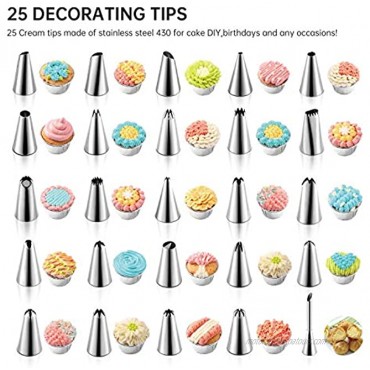 Thunia 57 Pack Cake Decorating Kits 25pcs Cake Piping Nozzles with Storage Case used to make DIY Cupcake Muffins Fairy Cakes Biscuits,Gifts for Beginners and Cake Lovers