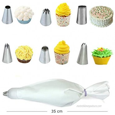 Wenburg Large Piping Tips Set 7 Large Pastry Tips reusable Cotton Icing Bag Coupler Brush Stainless Steel Icing Tips Suitable for Decorating Cakes Cupcakes Cookies Premium