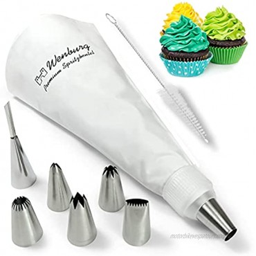 Wenburg Large Piping Tips Set 7 Large Pastry Tips reusable Cotton Icing Bag Coupler Brush Stainless Steel Icing Tips Suitable for Decorating Cakes Cupcakes Cookies Premium