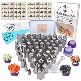 116 Russian Piping Tips Set Cake Decorations Kit Include 56 Icing Nozzles Piping,4 Sphere Ball Tips,2 leaf tips,50 Disposable Pastry Bags & Silicon Pastry Bag,Single & Tri Color Coupler,Cleaning Brush
