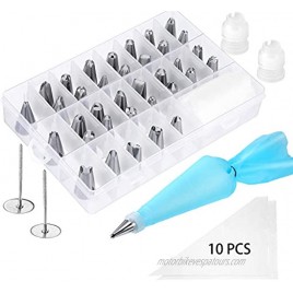 52 Pieces Cake Decorating Supplies kits 36 Icing Piping Tips 1 Silicone Pastry Bags 10 Disposable Pastry Bags,2 Flower Nails 2 Reusable Plastic Couplers and a Storage Case