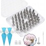 54 Pieces Cake Decorating Supplies Kit with 48 Icing Tips 2 Silicone Pastry Bags 2 Reusable Couplers 1 Flower Nails 1 Cleaning Brush Baking Supplies for Cupcakes Cookies