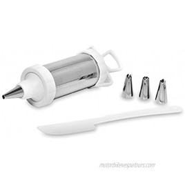 8 Frosting Decorating Syringe Set of Spatula with 4 Nozzles Tips Aluminum White by Topenca Supplies